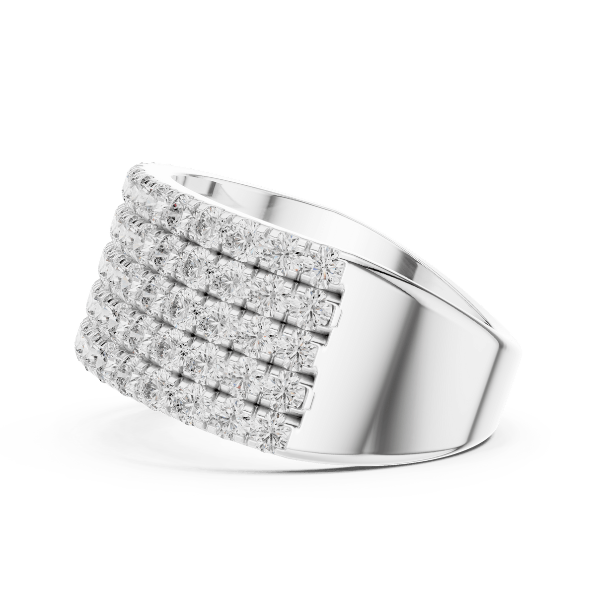 Five-Row Round Diamond Shared-Prong Statement Ring