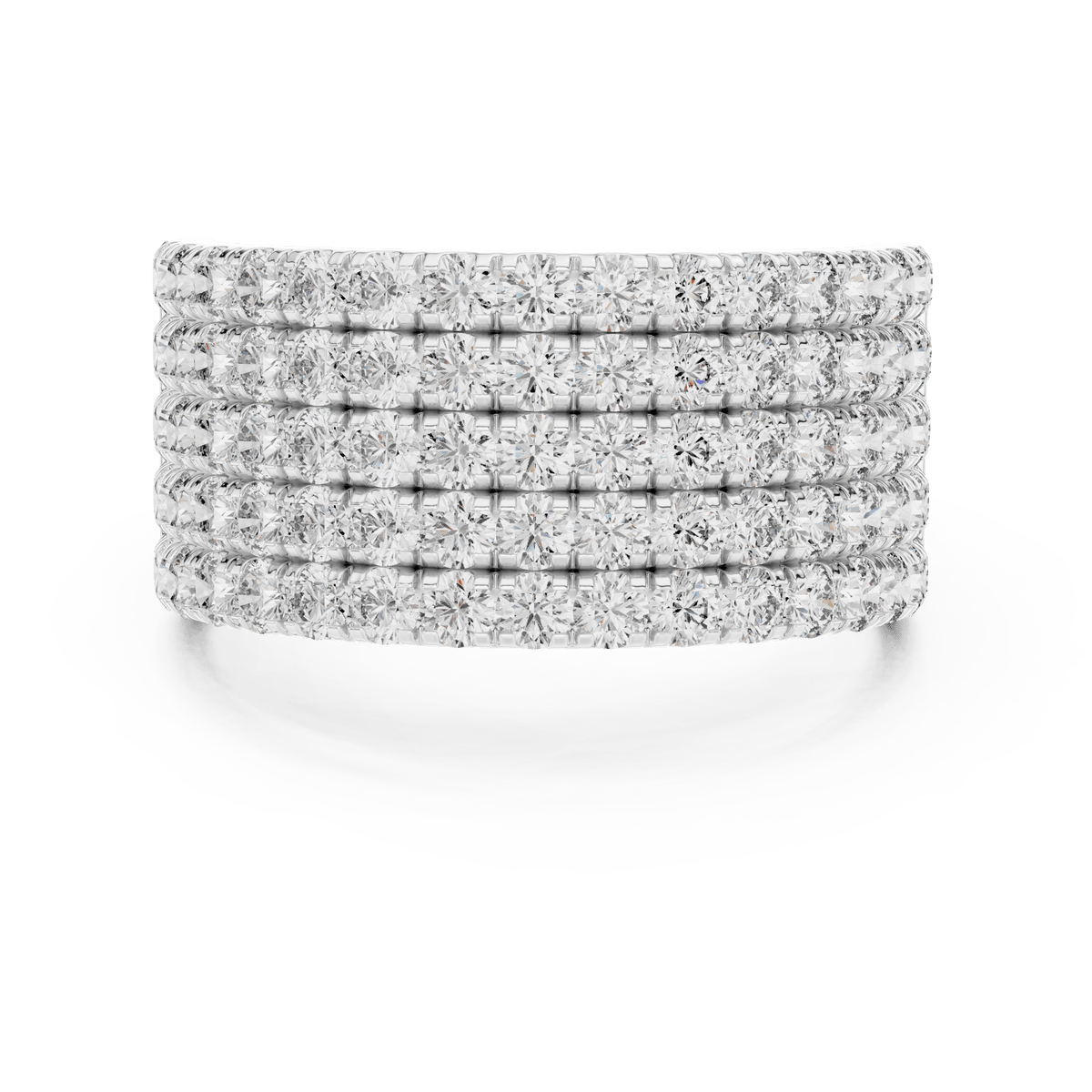Five-Row Round Diamond Shared-Prong Statement Ring