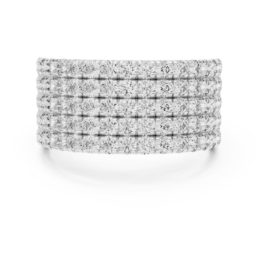 Five-Row Round Diamond Shared-Prong Statement Ring
