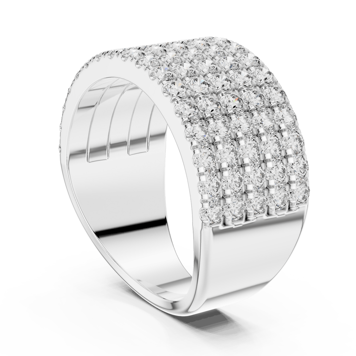 Five-Row Round Diamond Shared-Prong Statement Ring
