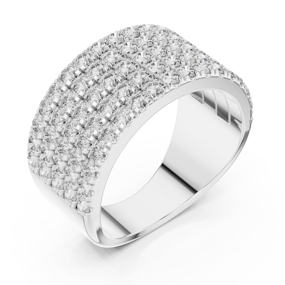 Five-Row Round Diamond Shared-Prong Statement Ring