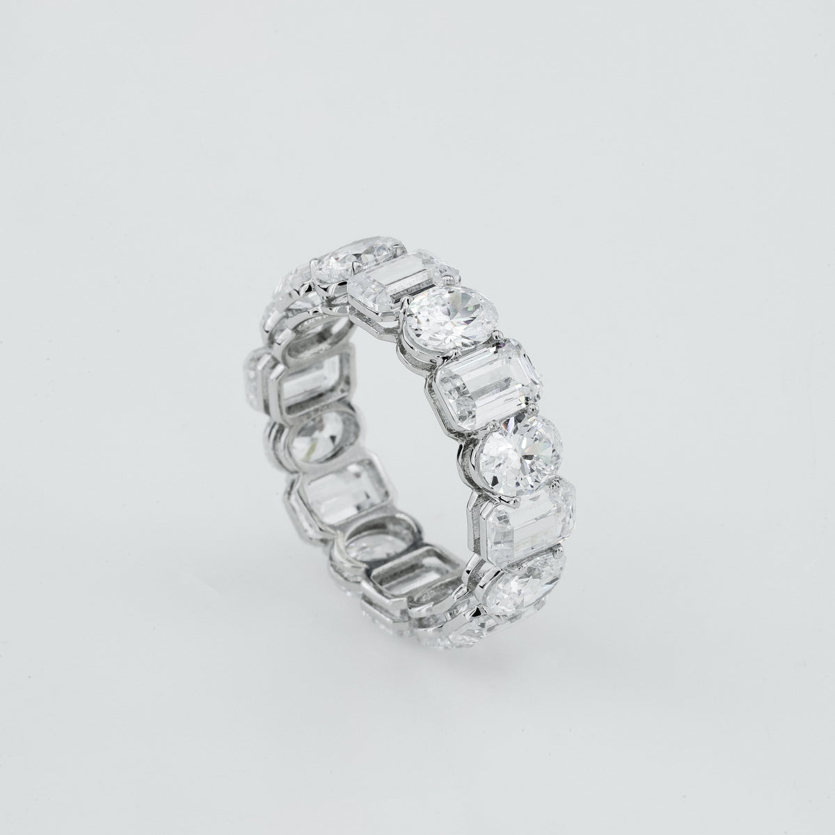 Mixed Cut Oval & Emerald Diamond Eternity Stacking Ring