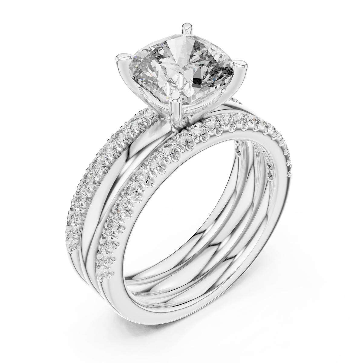 Cushion Cut Diamond Solitaire with Pave Stacker Guards