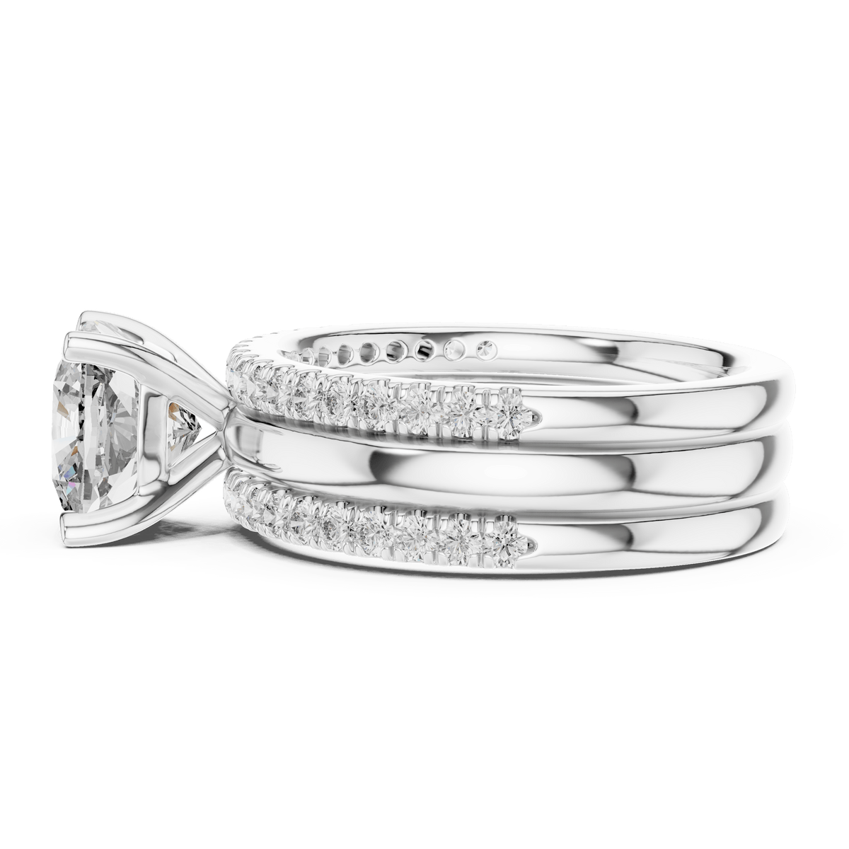 Cushion Cut Diamond Solitaire with Pave Stacker Guards