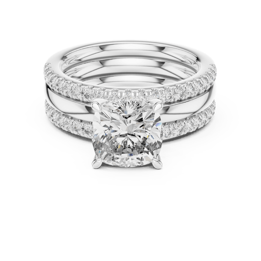 Cushion Cut Diamond Solitaire with Pave Stacker Guards