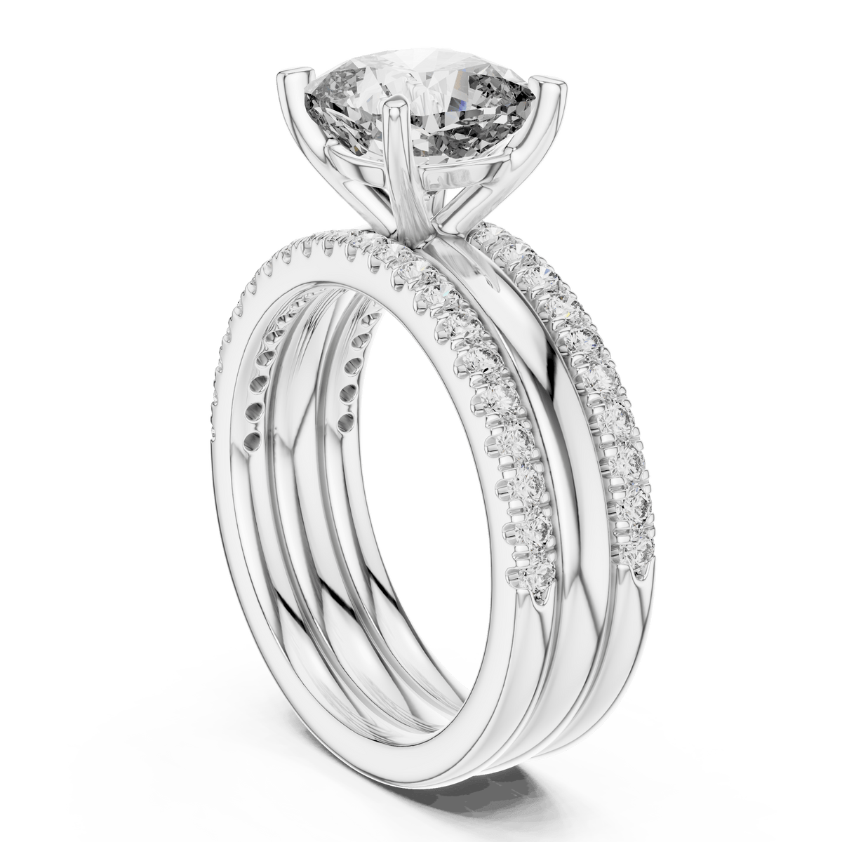Cushion Cut Diamond Solitaire with Pave Stacker Guards
