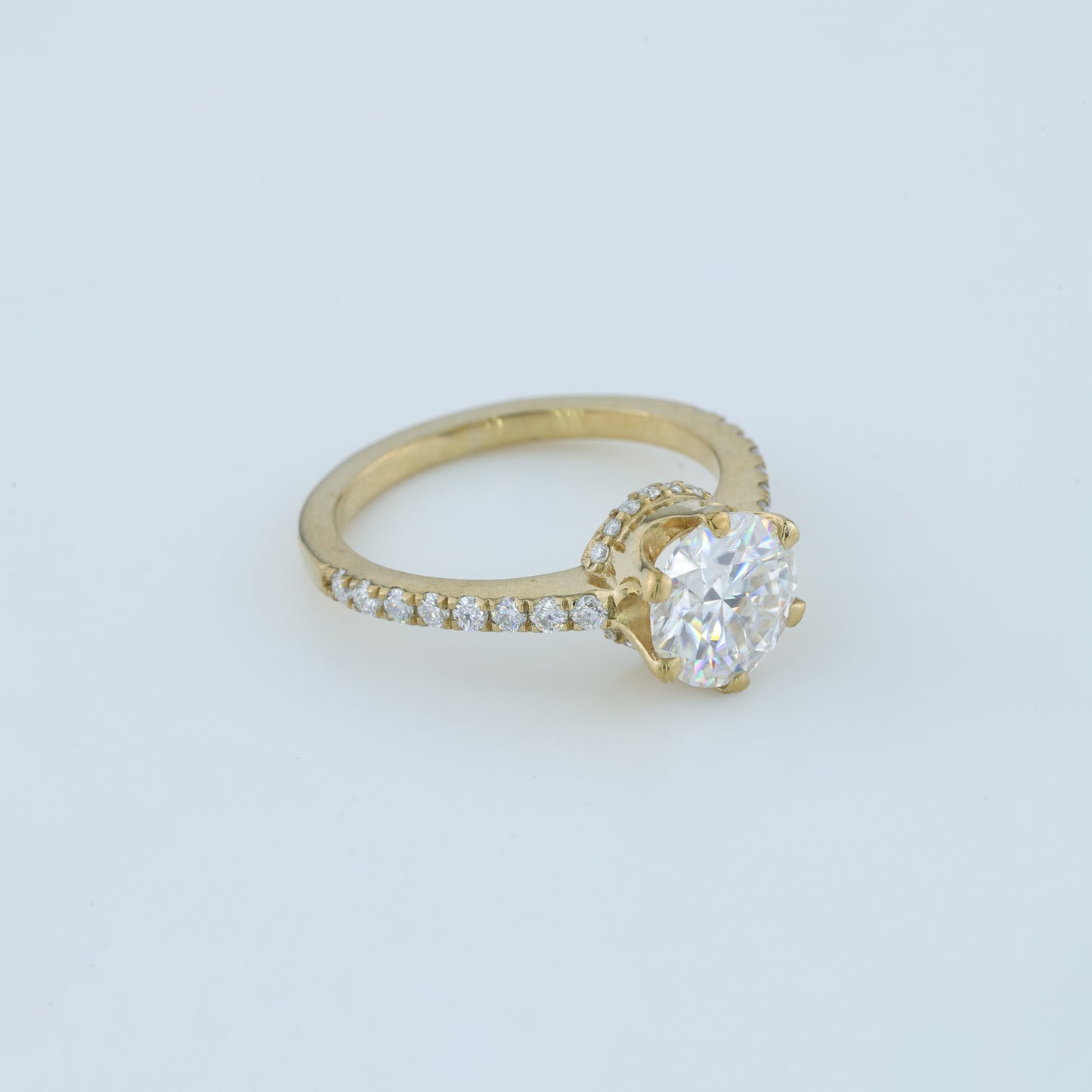 Round Brilliant With Pave Solitaire Ring