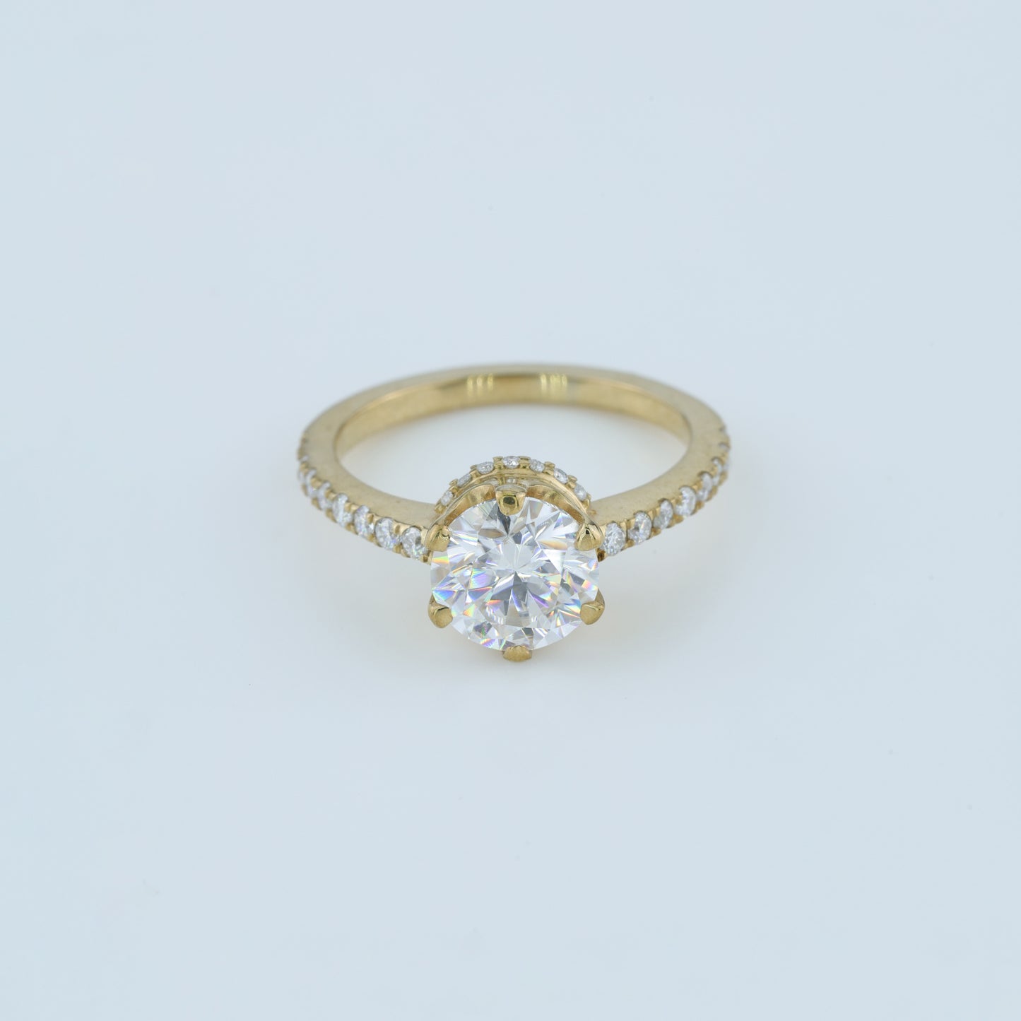 Round Brilliant With Pave Solitaire Ring