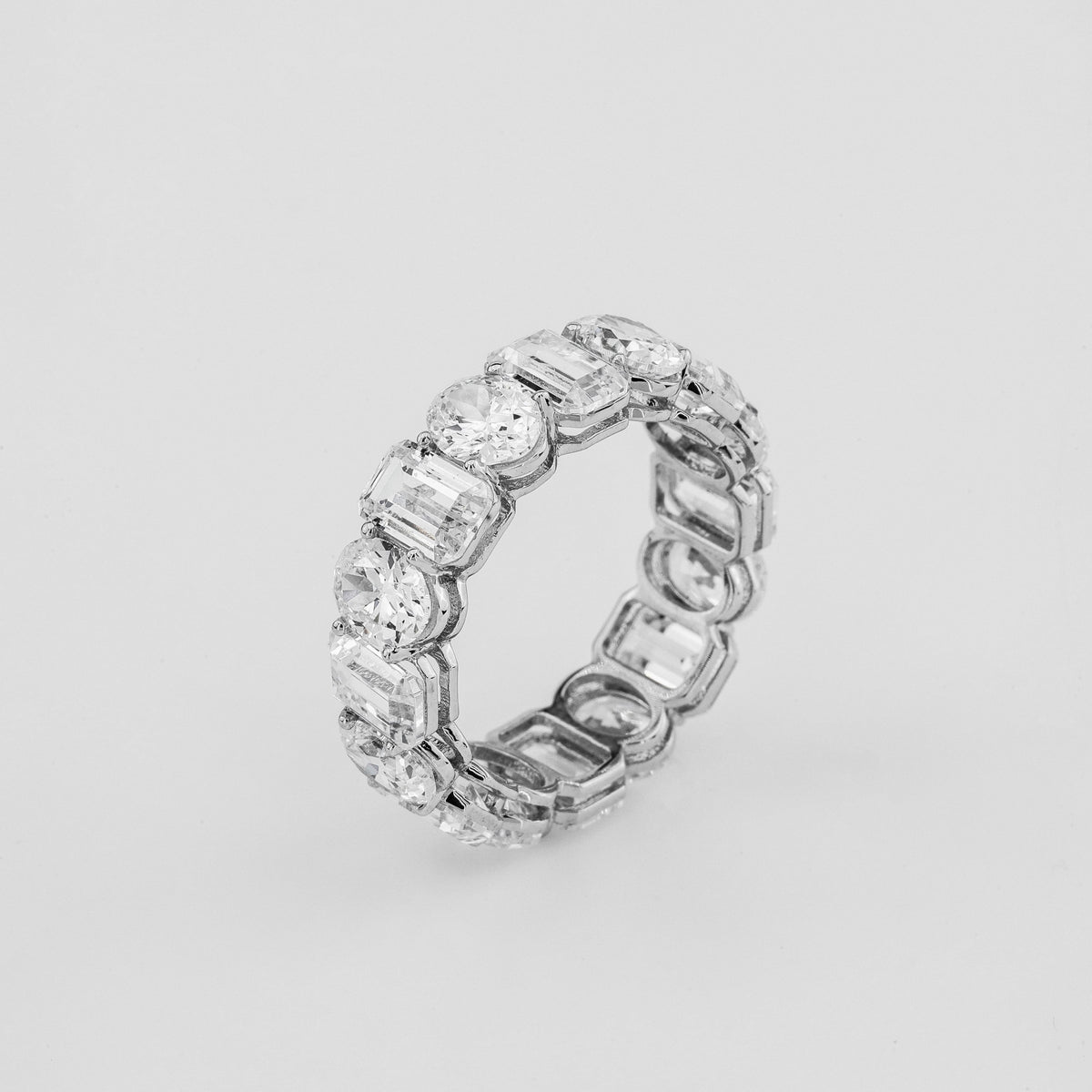 Mixed Cut Oval & Emerald Diamond Eternity Stacking Ring