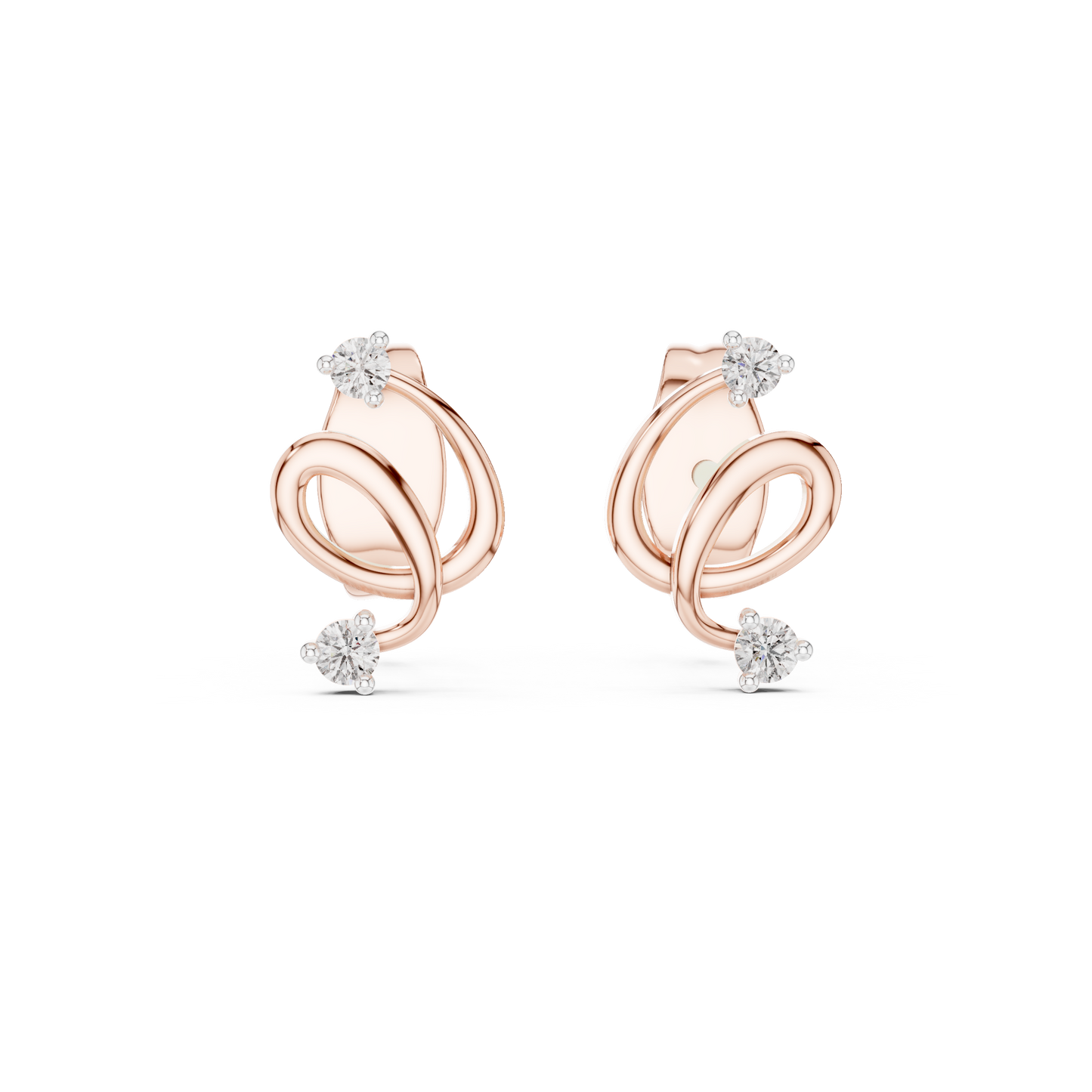 Diamond Ribbon Swirl Stud Earrings