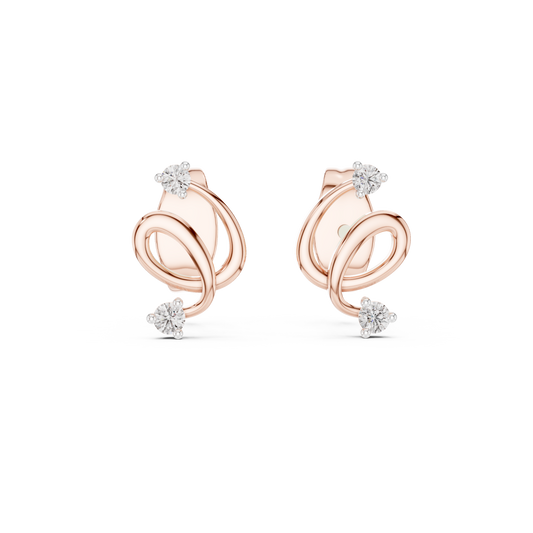 Diamond Ribbon Swirl Stud Earrings