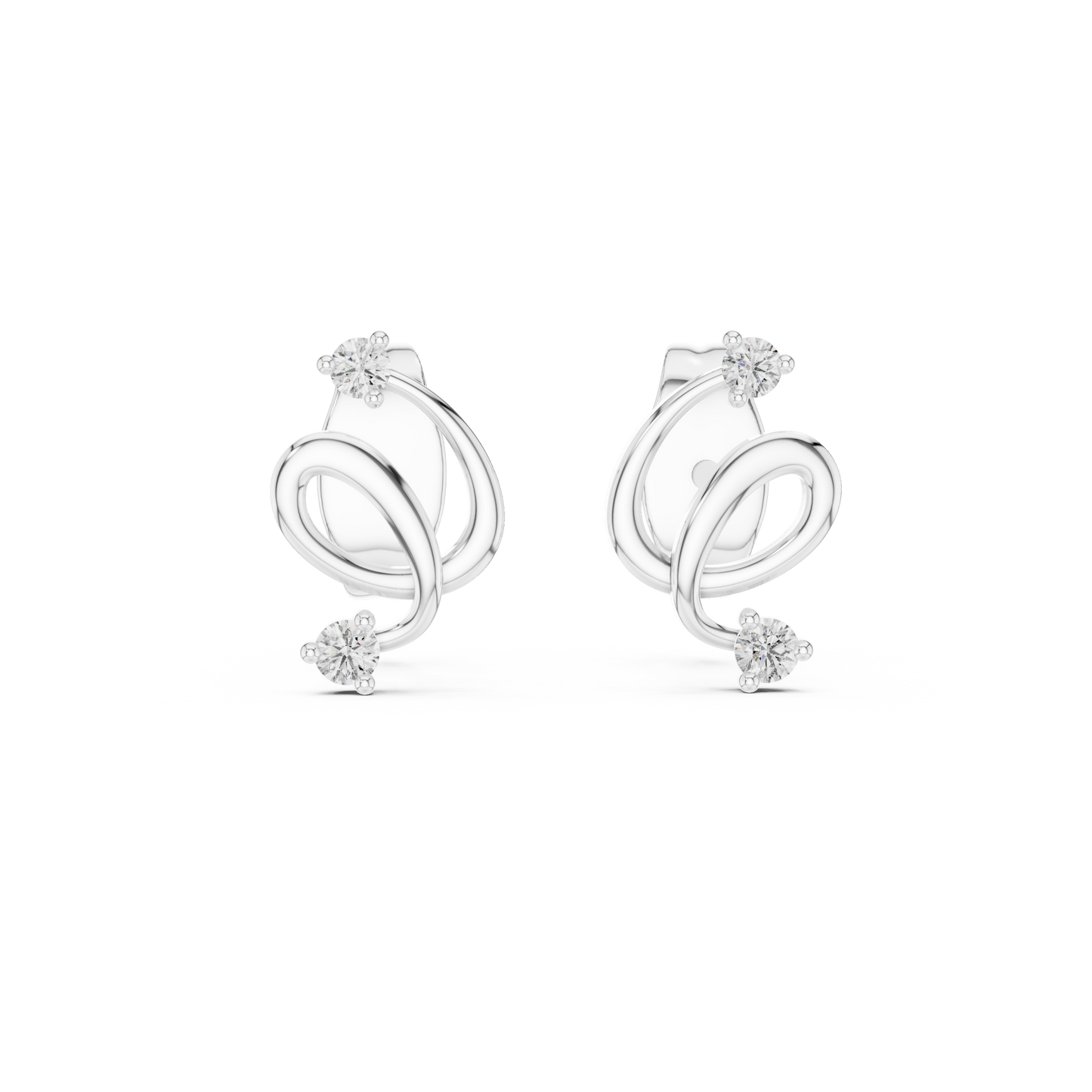 Diamond Ribbon Swirl Stud Earrings