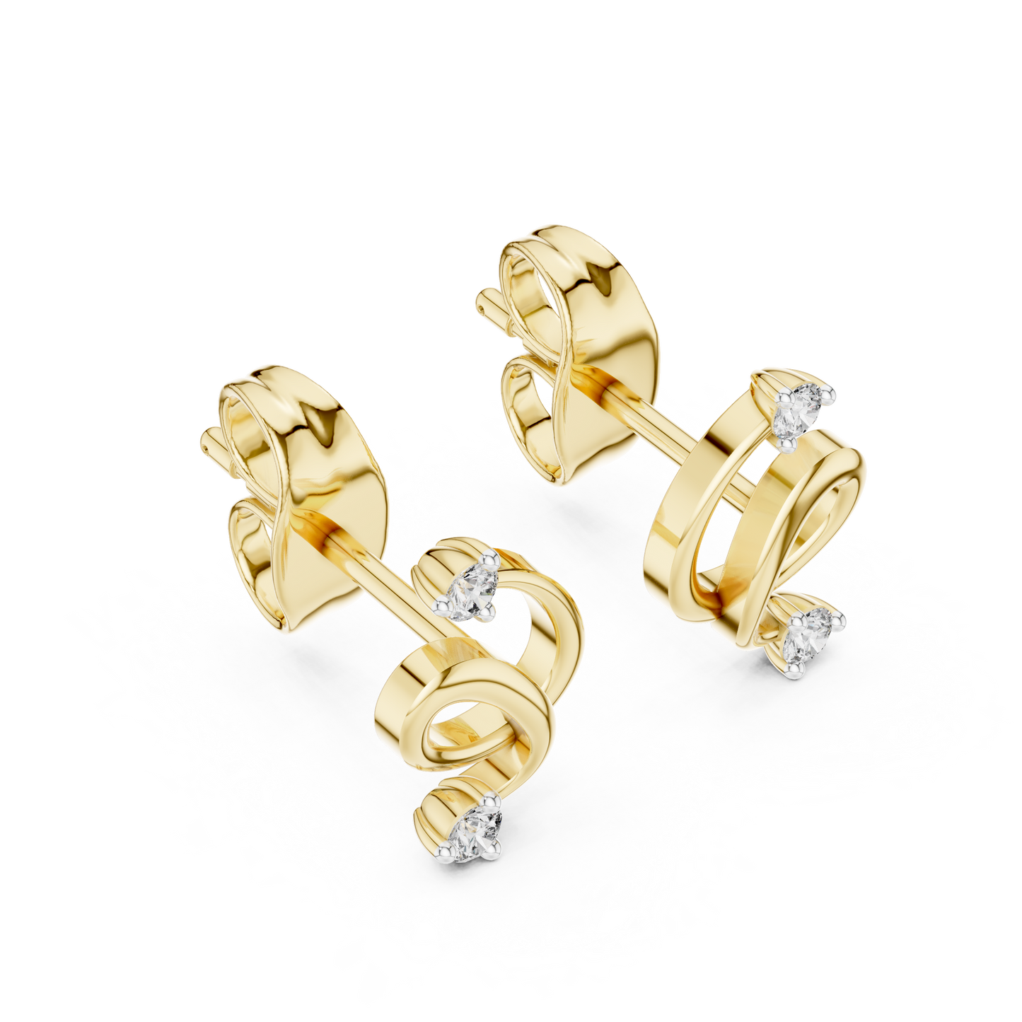 Diamond Ribbon Swirl Stud Earrings