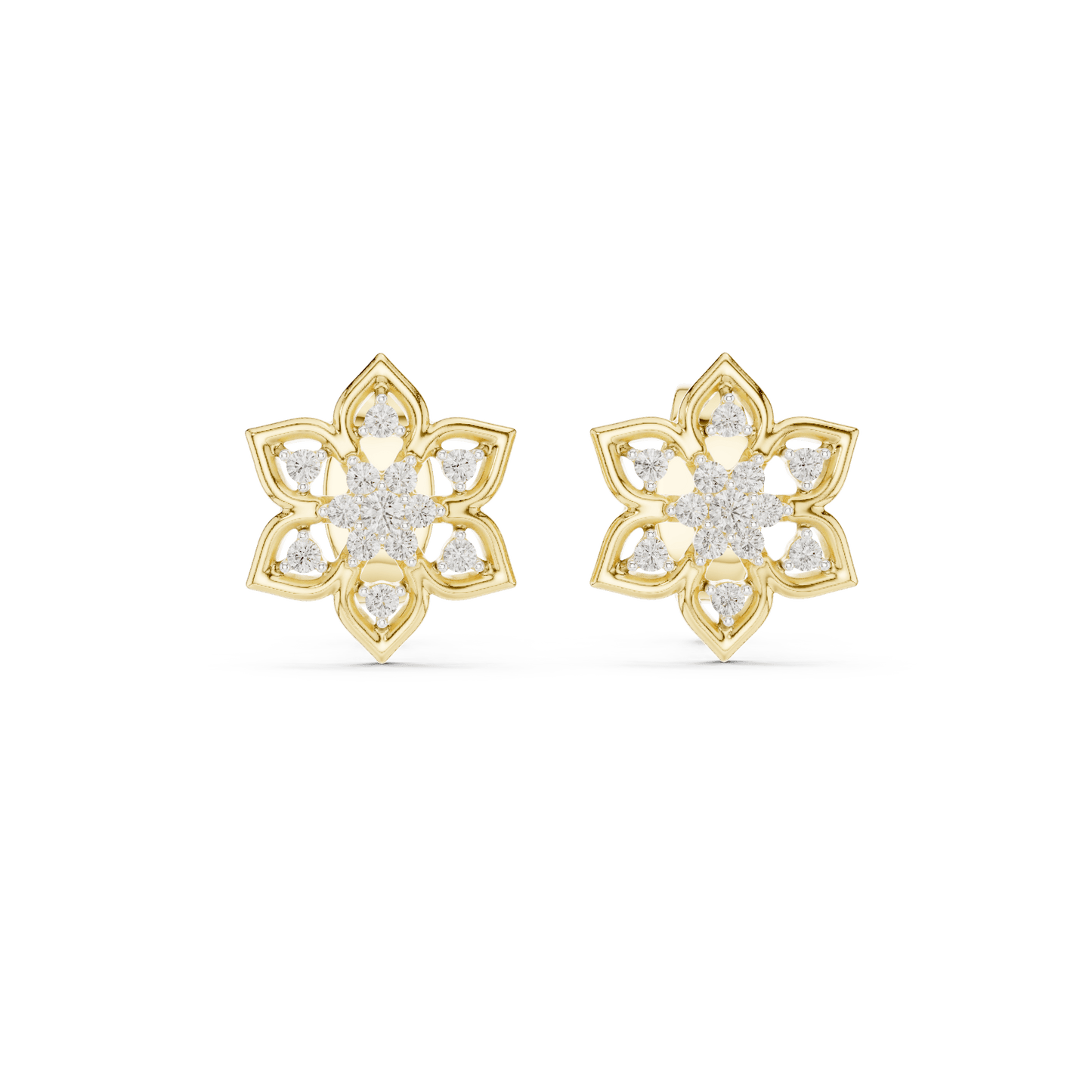 Flower Star Openwork Diamond  Stud Earrings