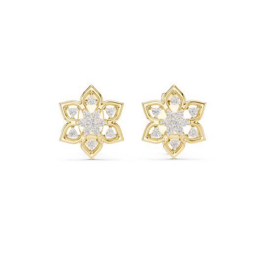 Flower Star Openwork Diamond  Stud Earrings