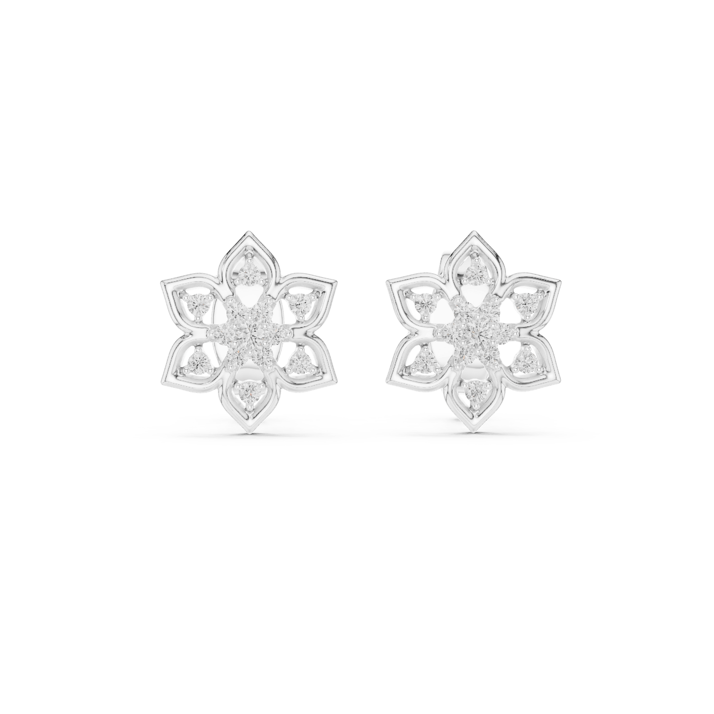 Flower Star Openwork Diamond  Stud Earrings