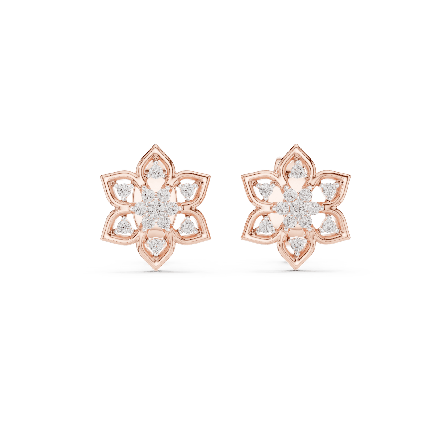 Flower Star Openwork Diamond  Stud Earrings