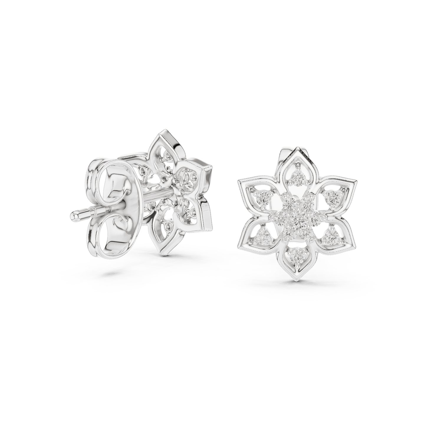 Flower Star Openwork Diamond  Stud Earrings