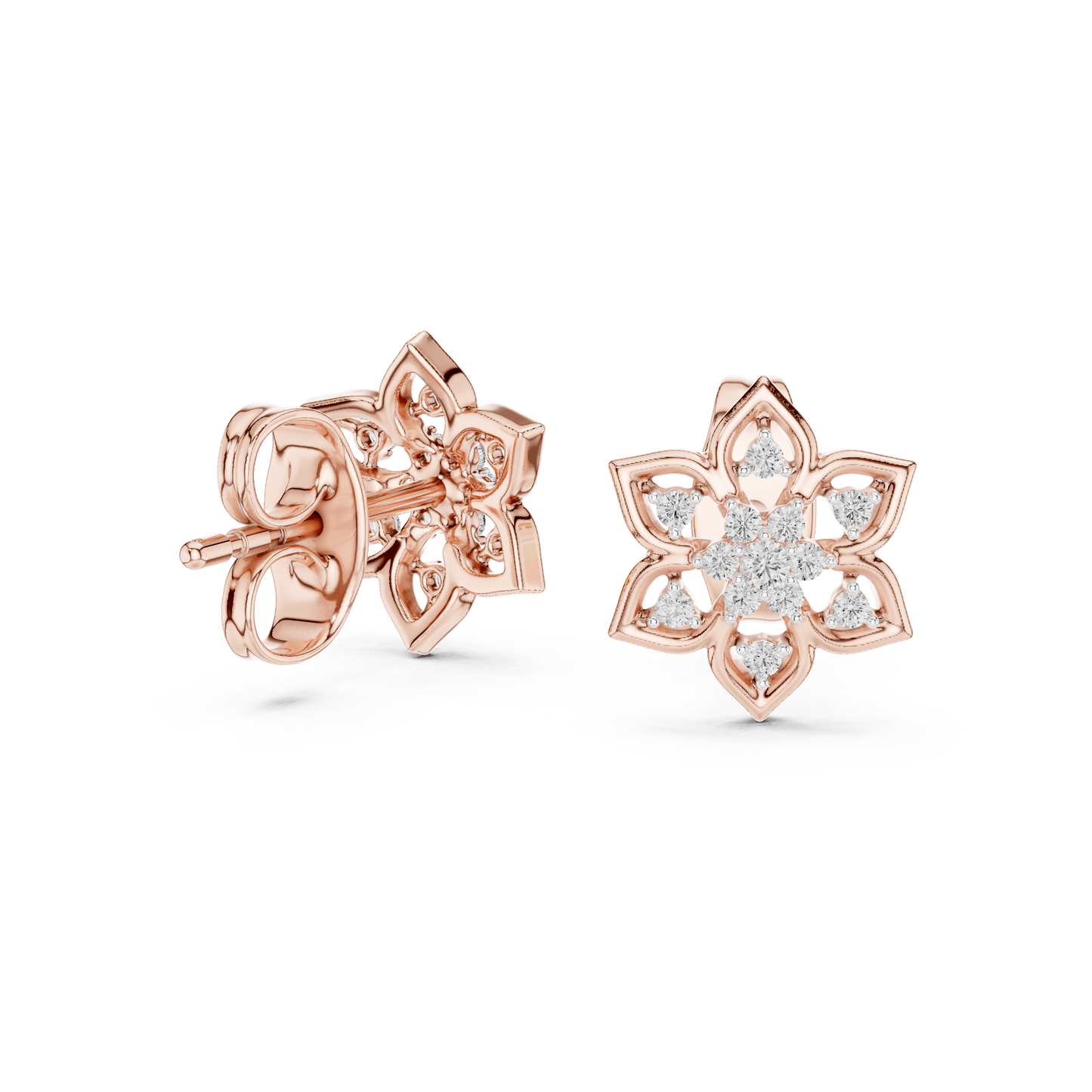Flower Star Openwork Diamond  Stud Earrings