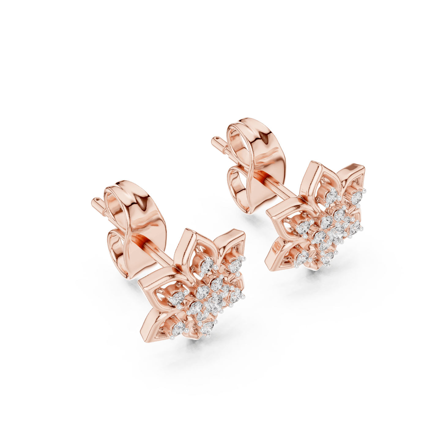 Flower Star Openwork Diamond  Stud Earrings