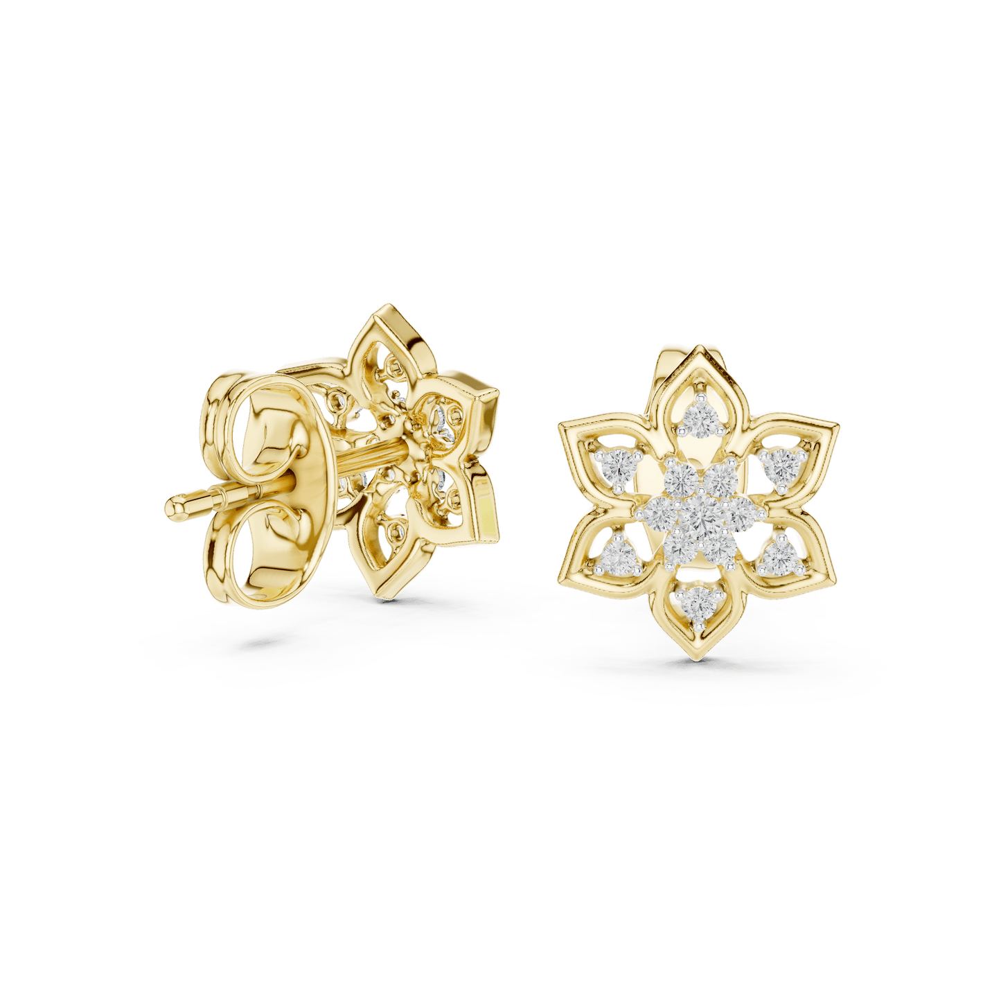 Flower Star Openwork Diamond  Stud Earrings