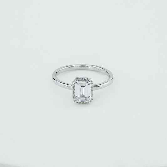 Emerald-Cut Halo Solitaire Ring