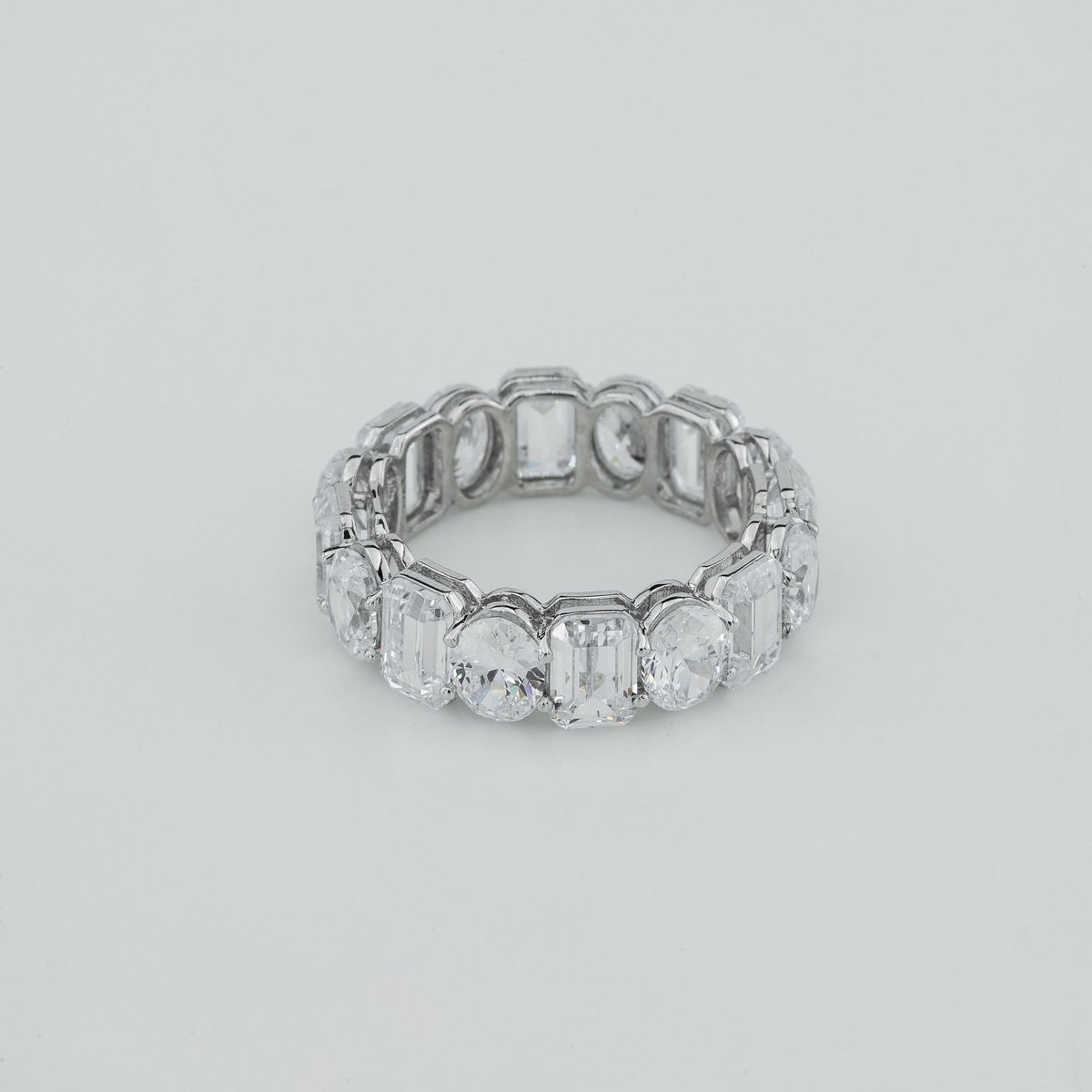 Mixed Cut Oval & Emerald Diamond Eternity Stacking Ring