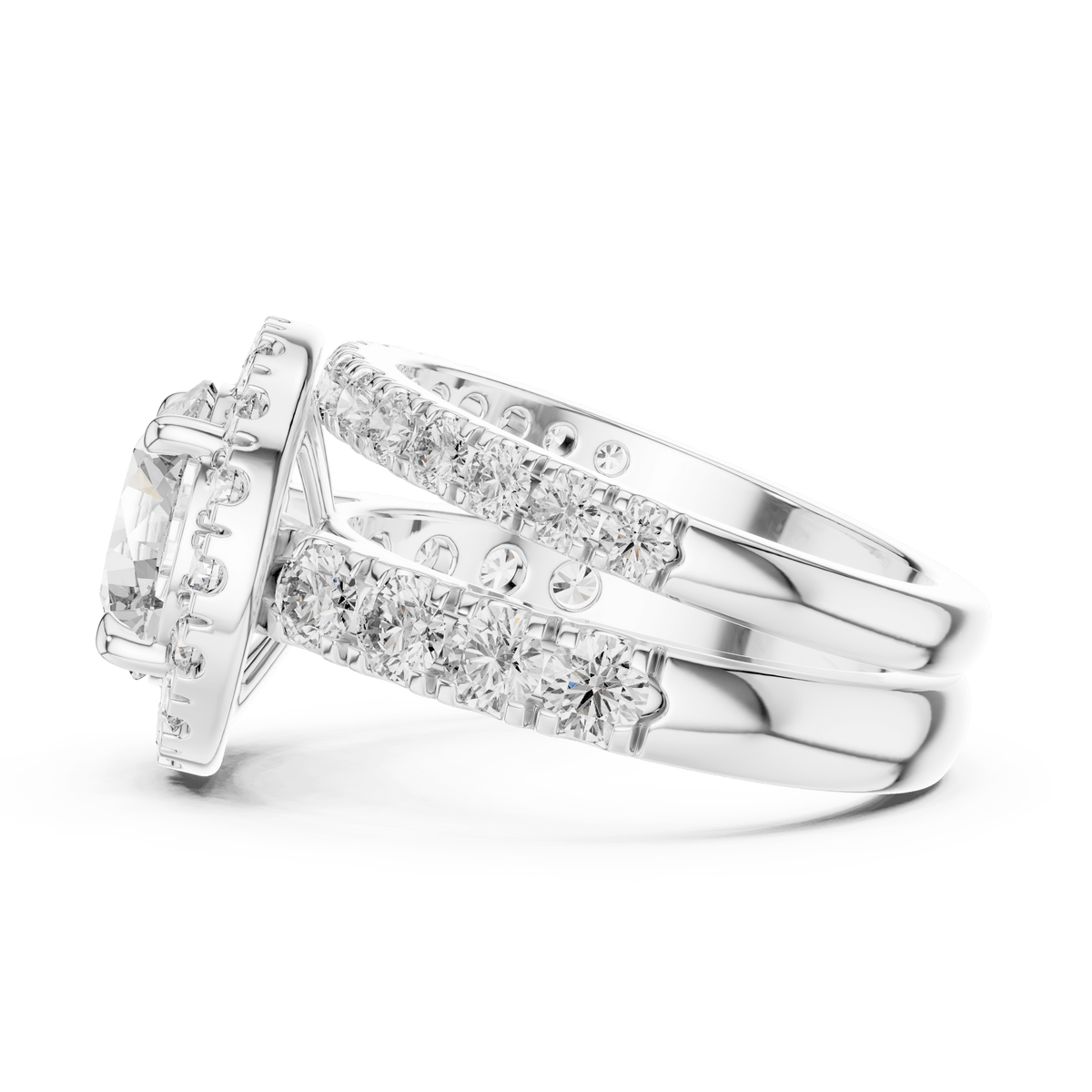 Round Cut Diamond Halo Solitaire Bridal Ring Set