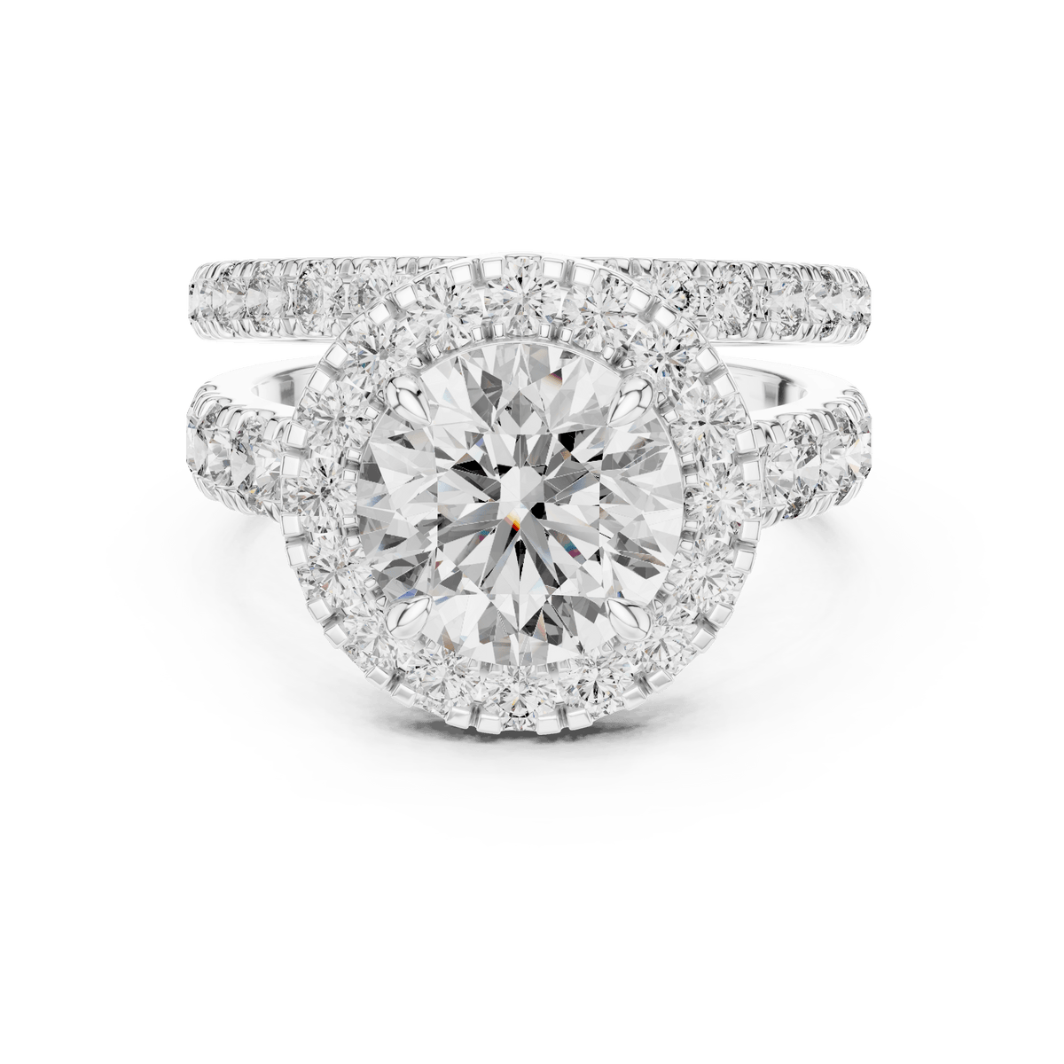 Round Cut Diamond Halo Solitaire Bridal Ring Set