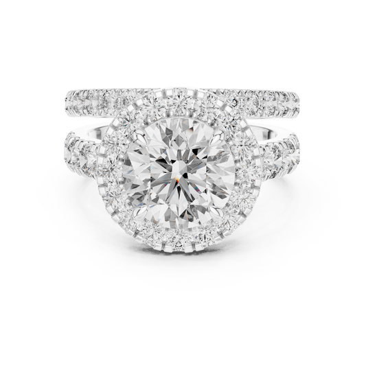Round Cut Diamond Halo Solitaire Bridal Ring Set