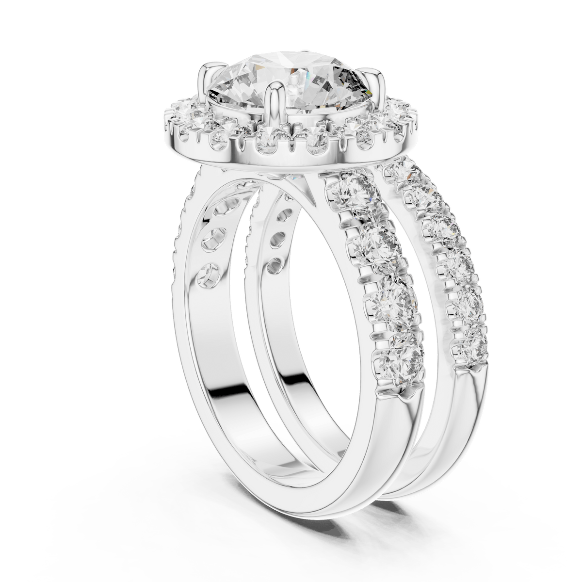 Round Cut Diamond Halo Solitaire Bridal Ring Set