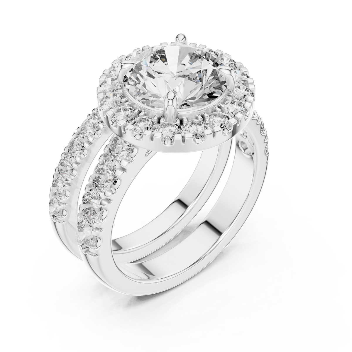 Round Cut Diamond Halo Solitaire Bridal Ring Set