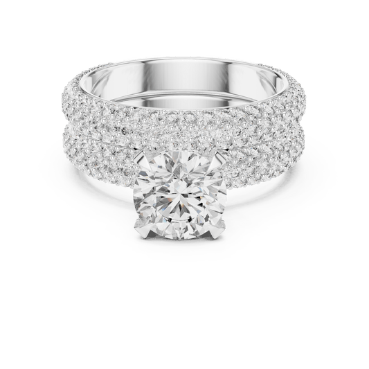 Round Cut Solitaire Multi-Row Micro-Pave Bridal Ring Set