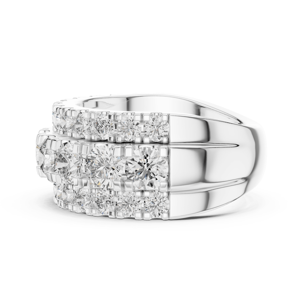 Three-Row Round Diamond Graduated Tier Ring