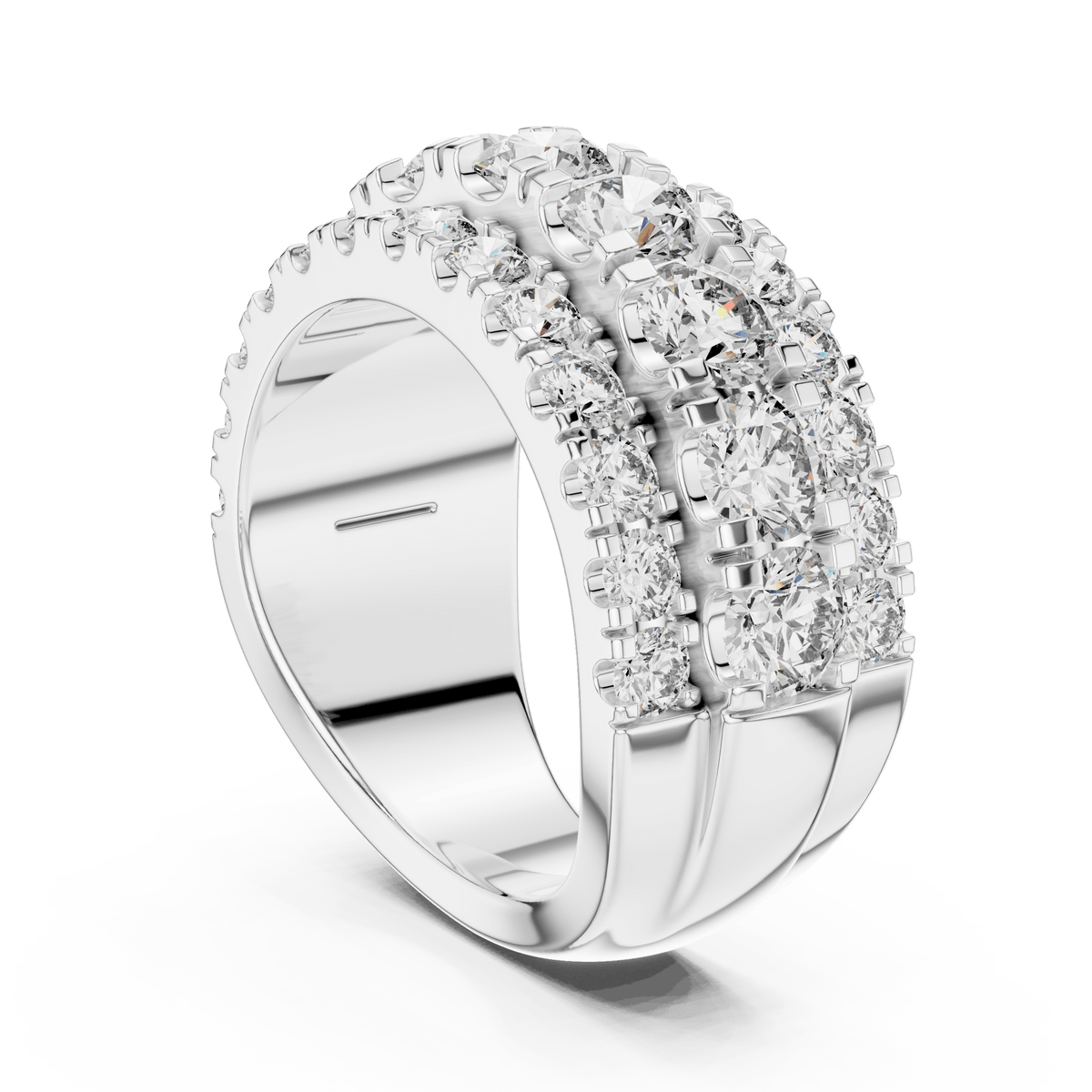 Three-Row Round Diamond Graduated Tier Ring