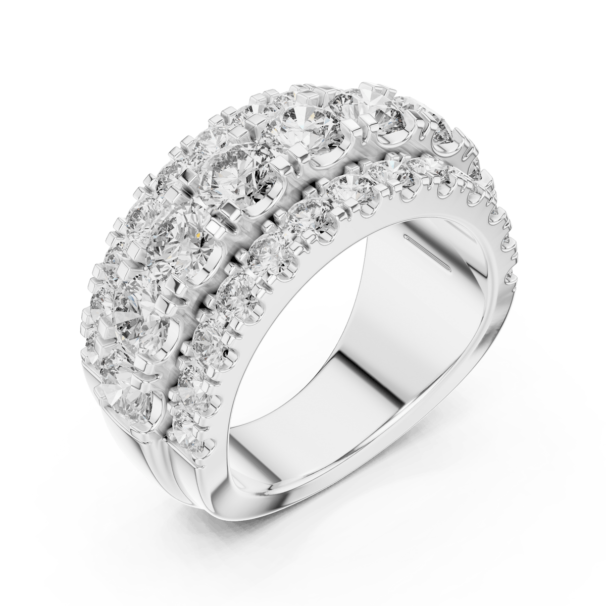 Three-Row Round Diamond Graduated Tier Ring