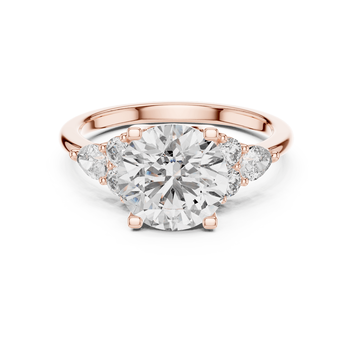 Round Cut Diamond Ring with Side Clusters
