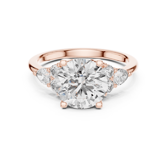 Round Cut Diamond Ring with Side Clusters