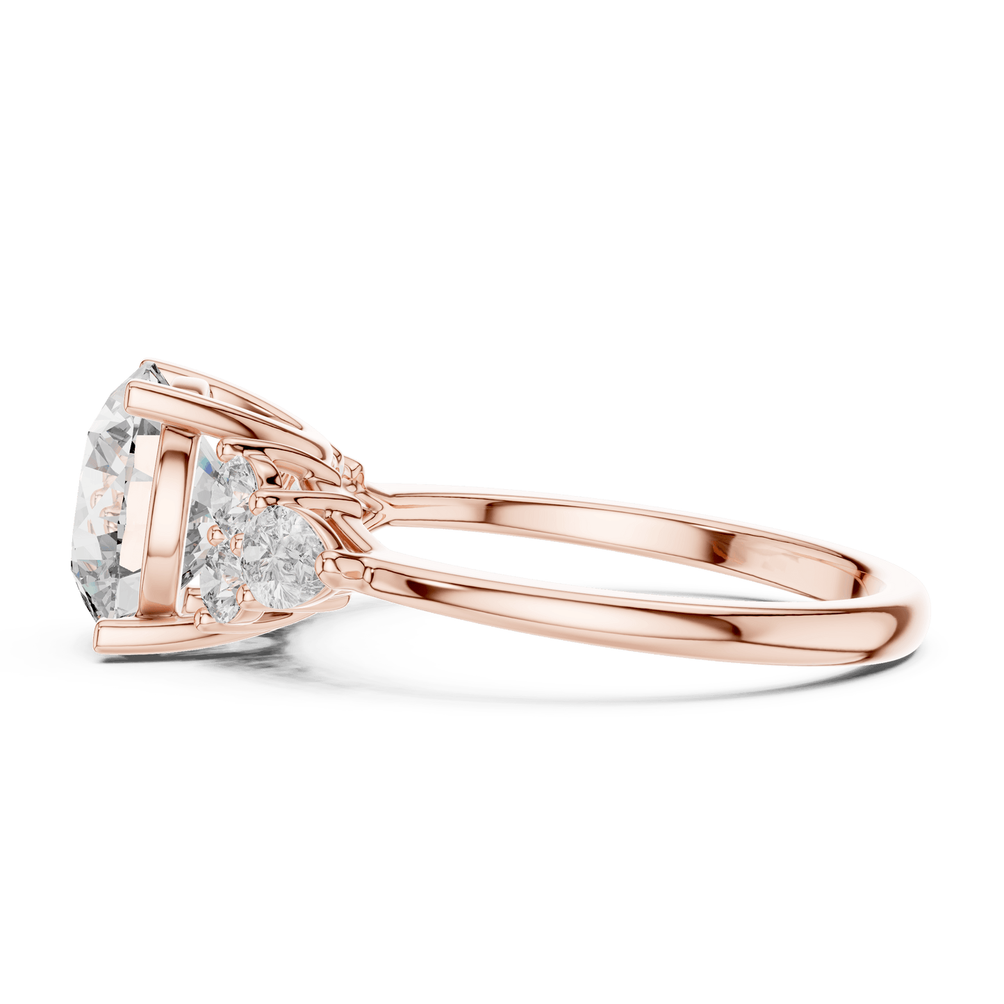 Round Cut Diamond Ring with Side Clusters