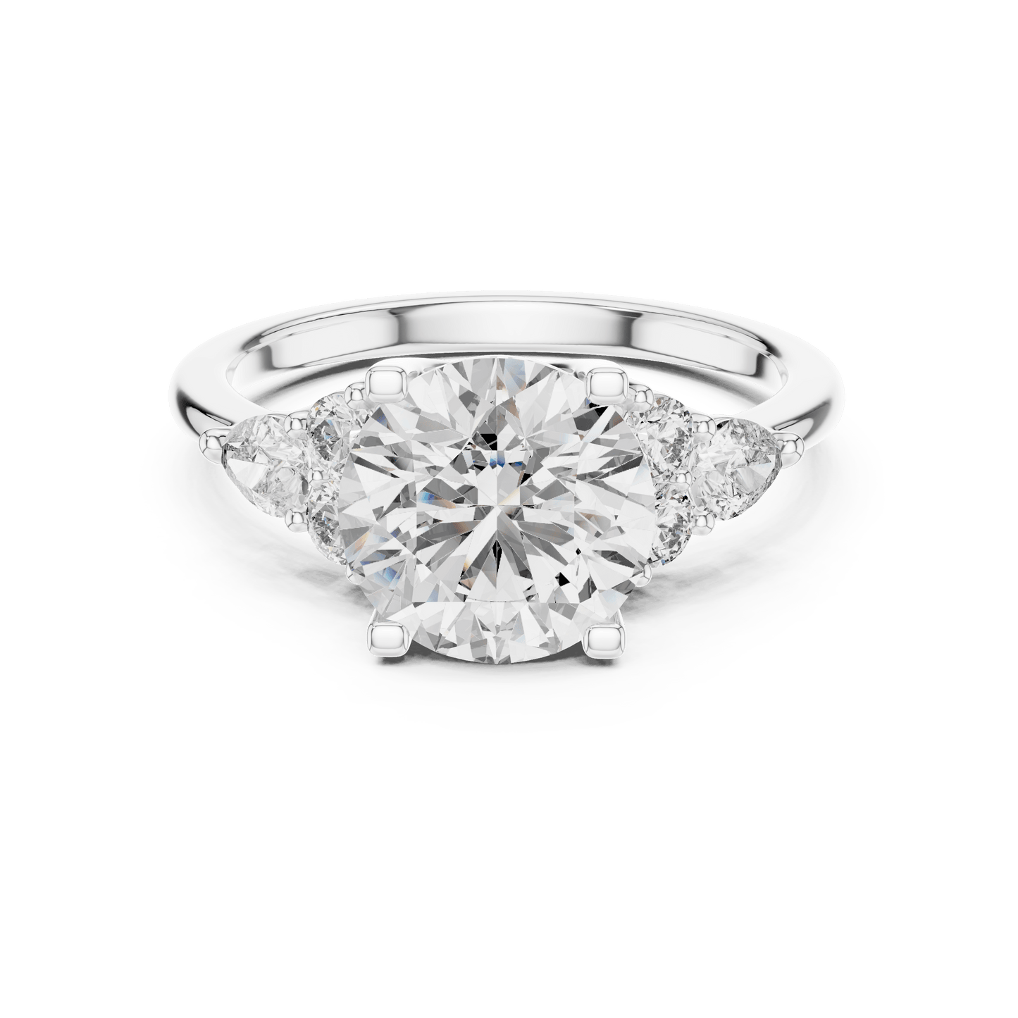 Round Cut Diamond Ring with Side Clusters