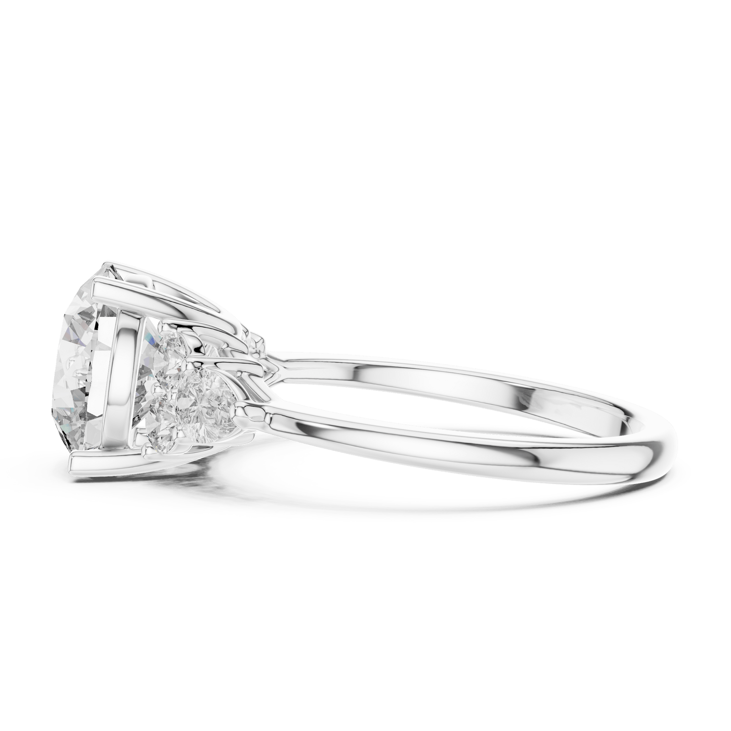 Round Cut Diamond Ring with Side Clusters