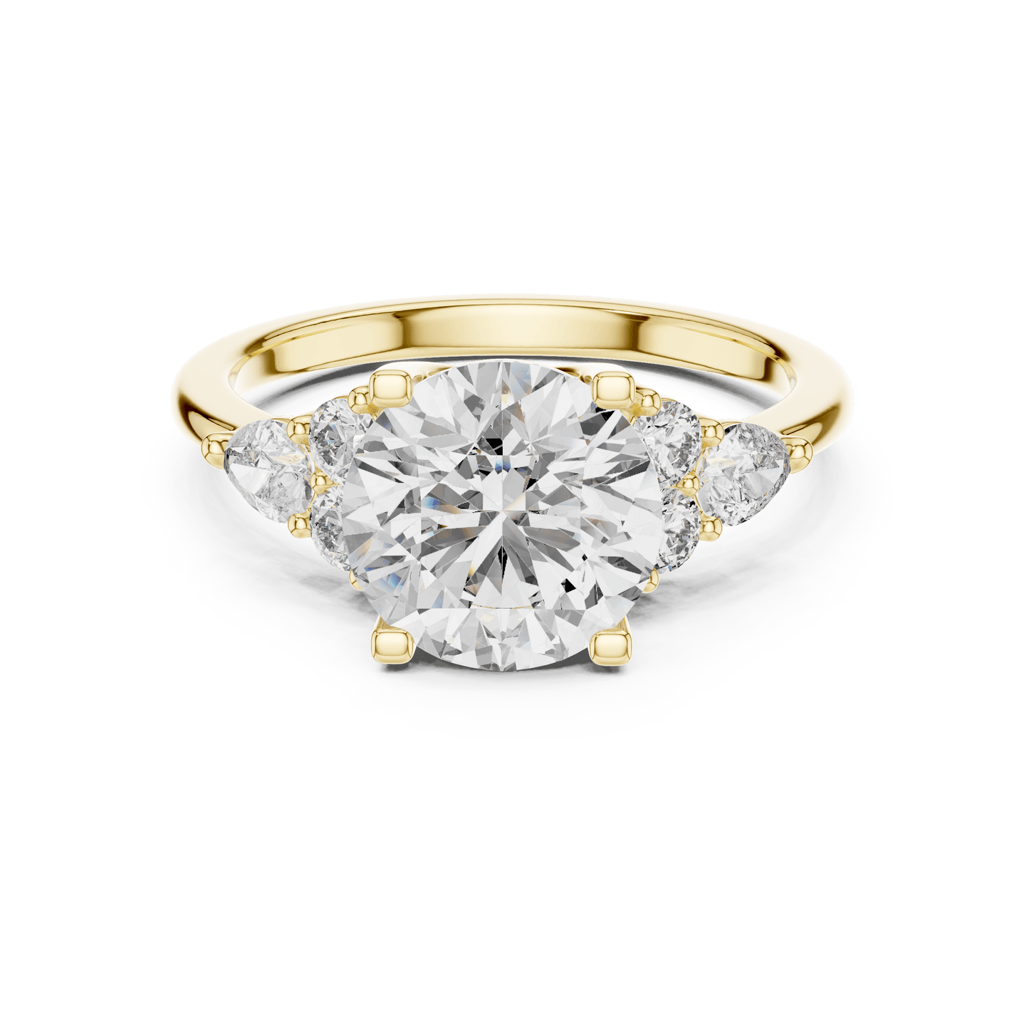 Round Cut Diamond Ring with Side Clusters