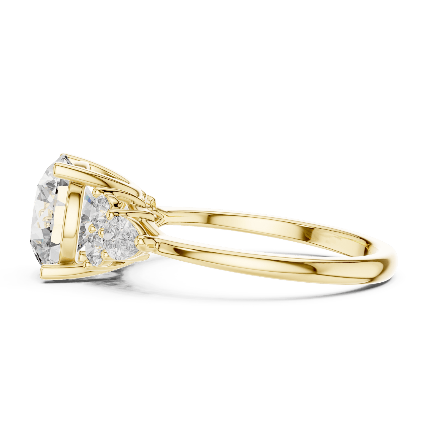 Round Cut Diamond Ring with Side Clusters