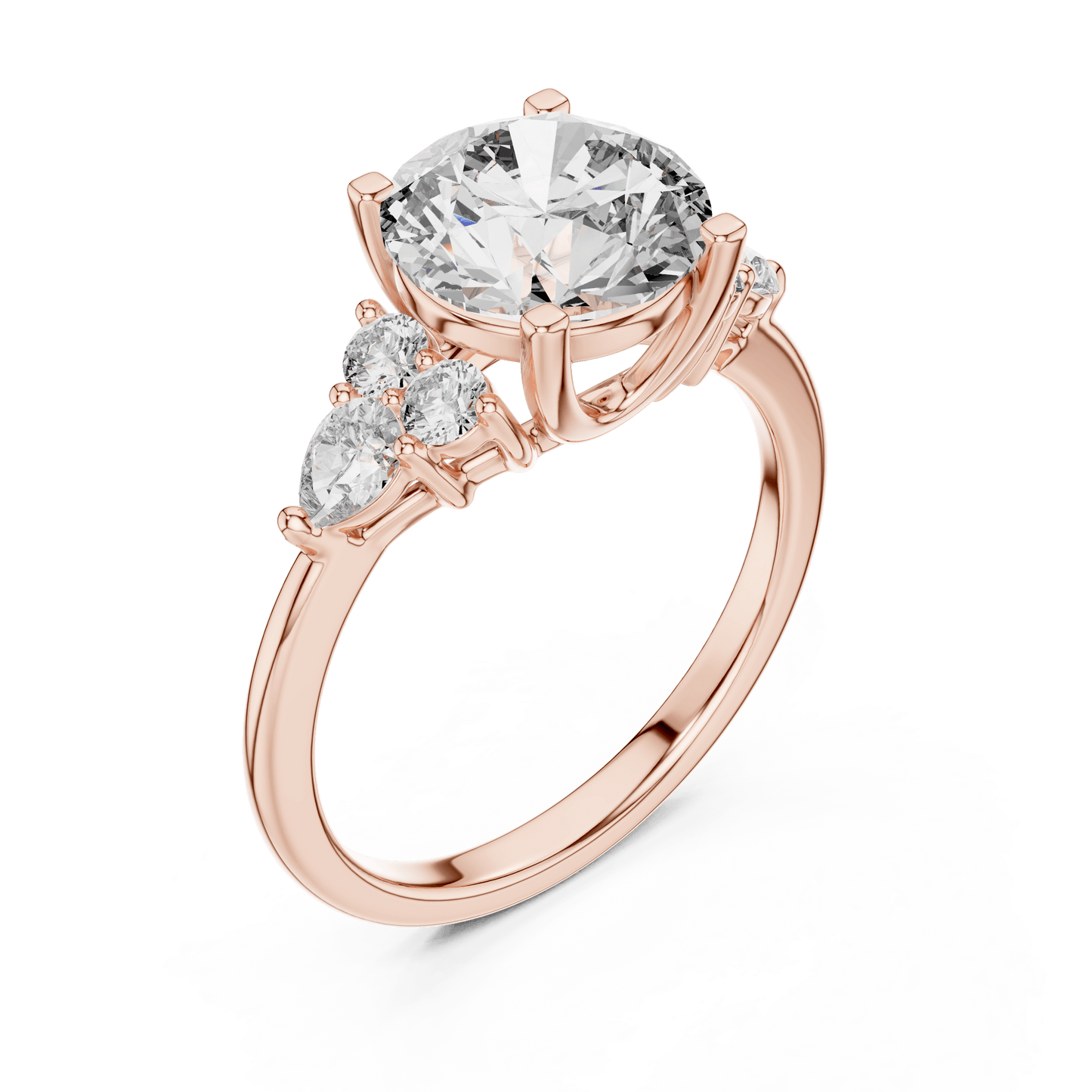 Round Cut Diamond Ring with Side Clusters