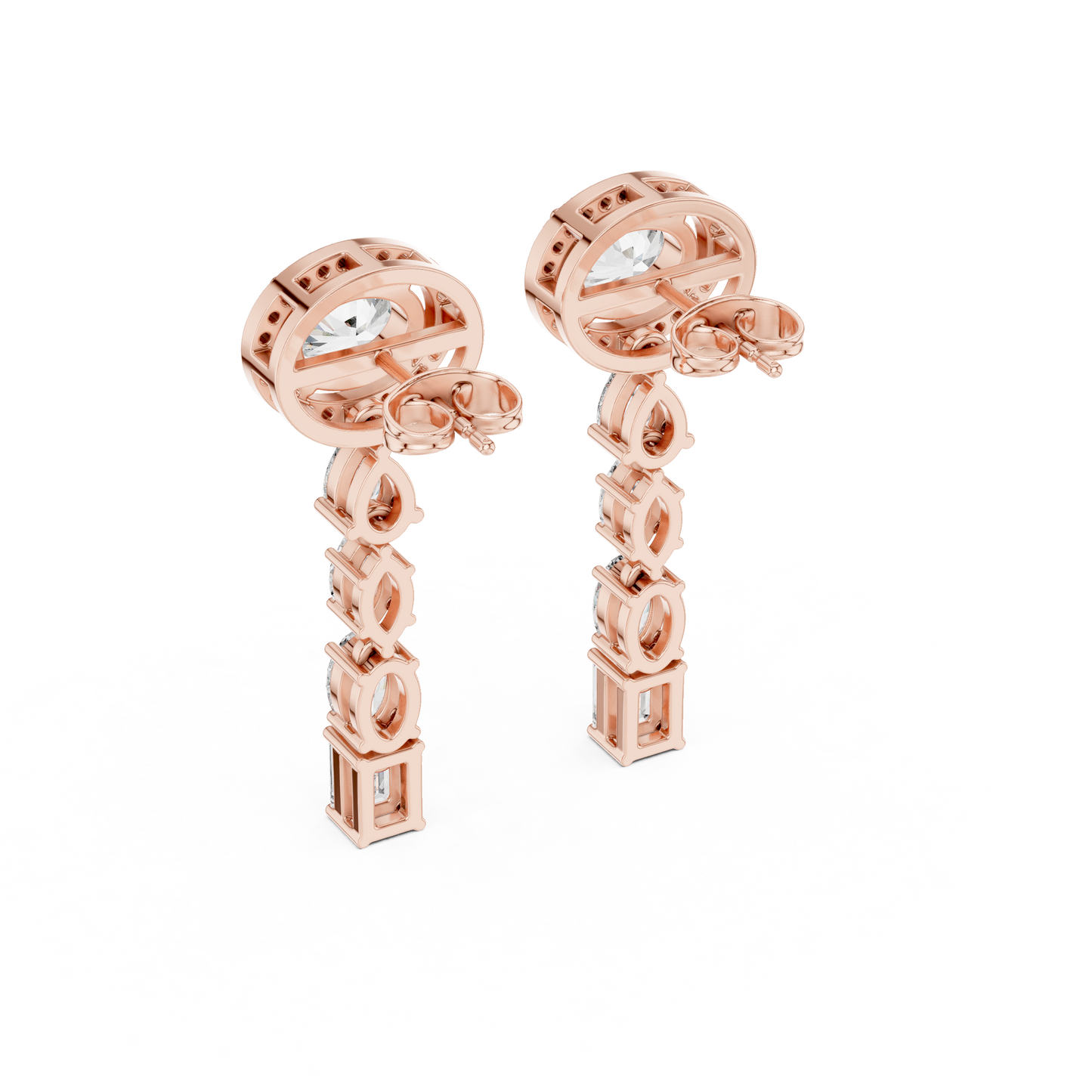 Round Halo Multi-Shape Diamond Drop Earrings