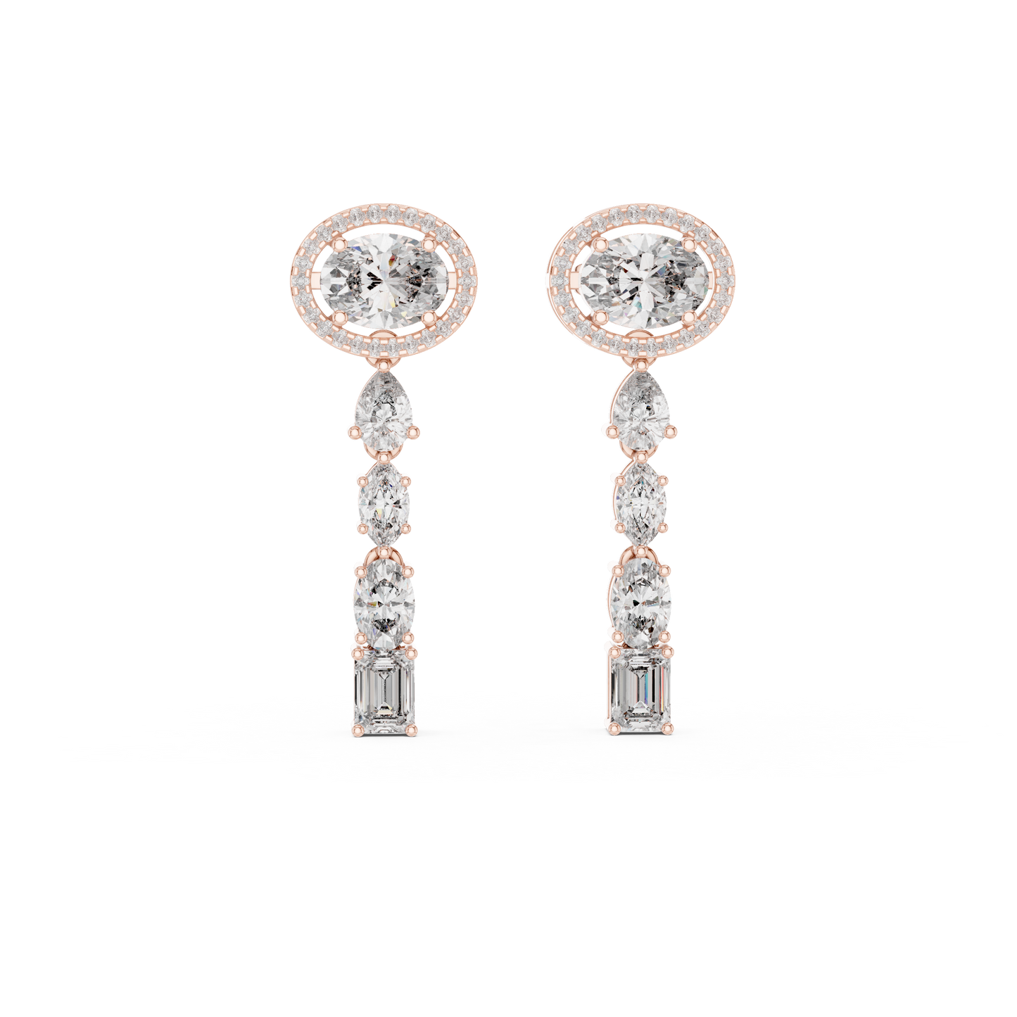 Round Halo Multi-Shape Diamond Drop Earrings