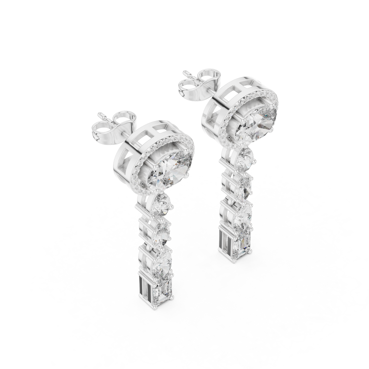 Round Halo Multi-Shape Diamond Drop Earrings
