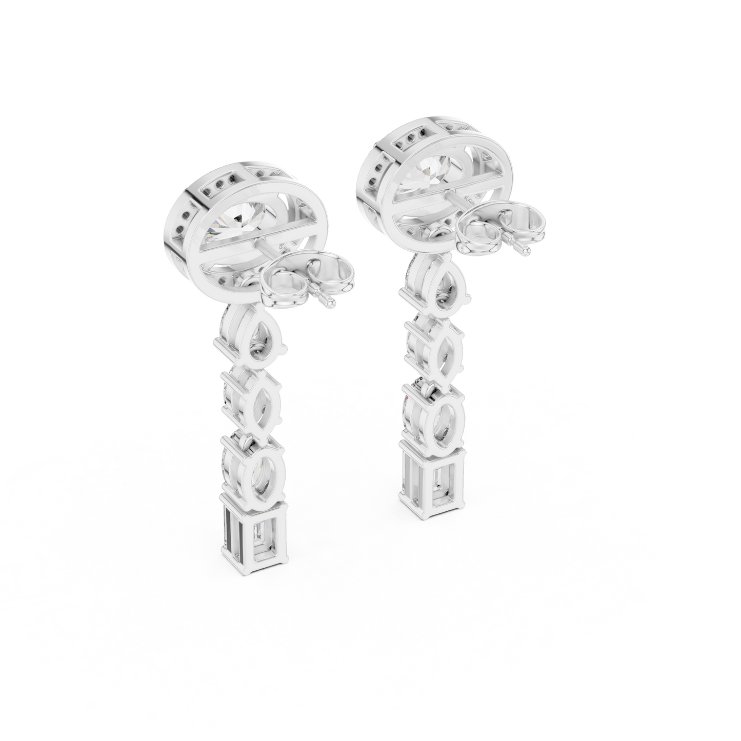 Round Halo Multi-Shape Diamond Drop Earrings