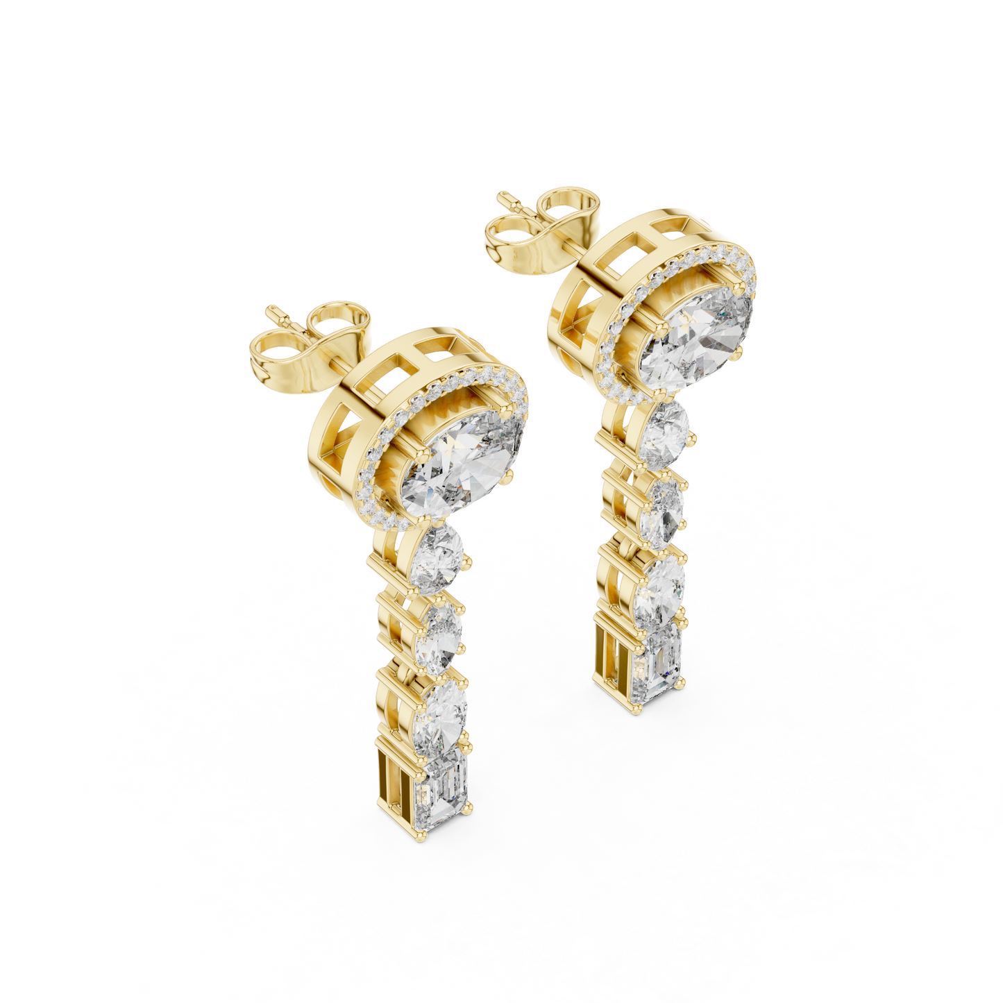 Round Halo Multi-Shape Diamond Drop Earrings