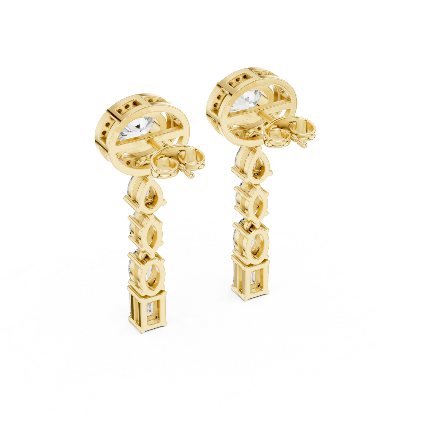 Round Halo Multi-Shape Diamond Drop Earrings